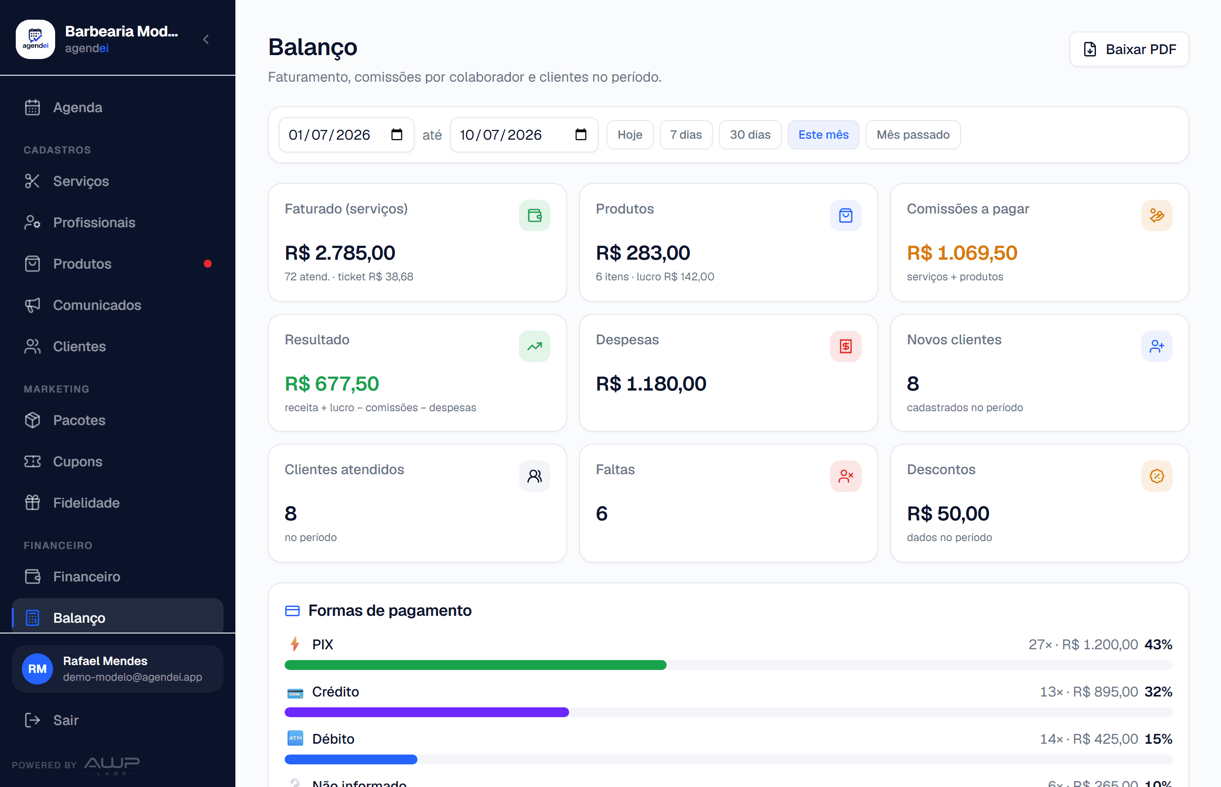 Balanço e comissões fechados